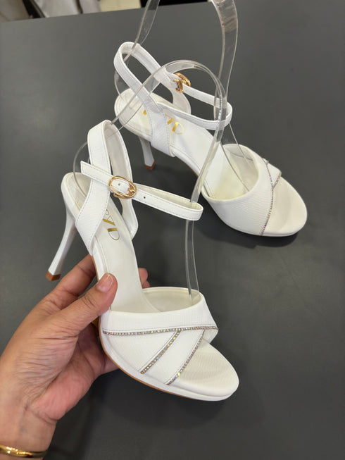 Women Rhinestone Decor Ankle Strap Open Toe Stiletto